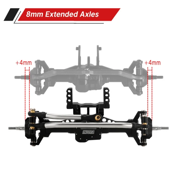 1/18 TRX4M용 레이다운 서보 마운트 및 링크가 있는 전면 및 후면 INJORA +4mm 알루미늄 액슬 - 이미지 3