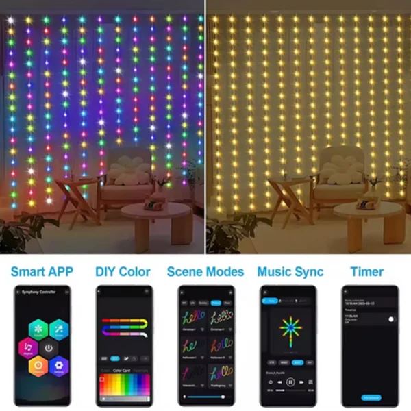 3MX2M RGB 스마트 LED 커튼 조명 크리스마스 장식 앱 원격 USB 화환 스트링 조명 요정 램프 웨딩 휴가 침실 야외 - 이미지 2