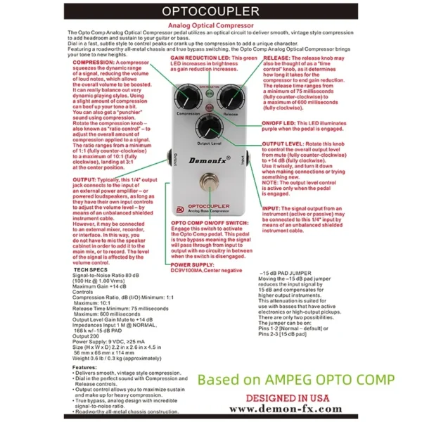 신품 Demonfx OPTO 컴프 이펙터 베이스에도 최적 옵토커플러 탑재 - 이미지 4