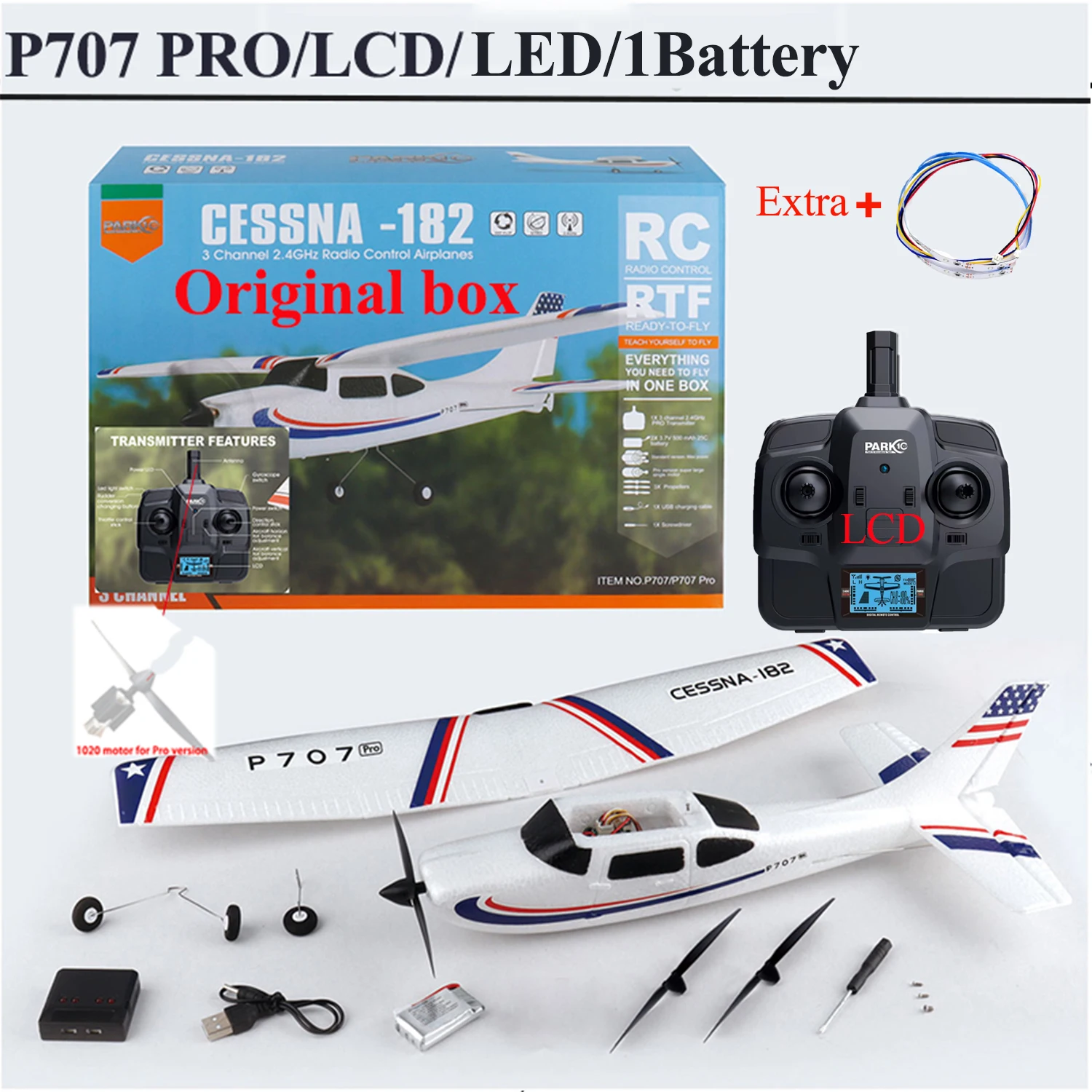 Parkten RC 비행기 P707G PRO LCD 버전 2.4G 3D/6G 자이로 3Ch 고정익 비행기 야외 장난감 드론 RTF CESSNA 182 글라이더 - 이미지 9