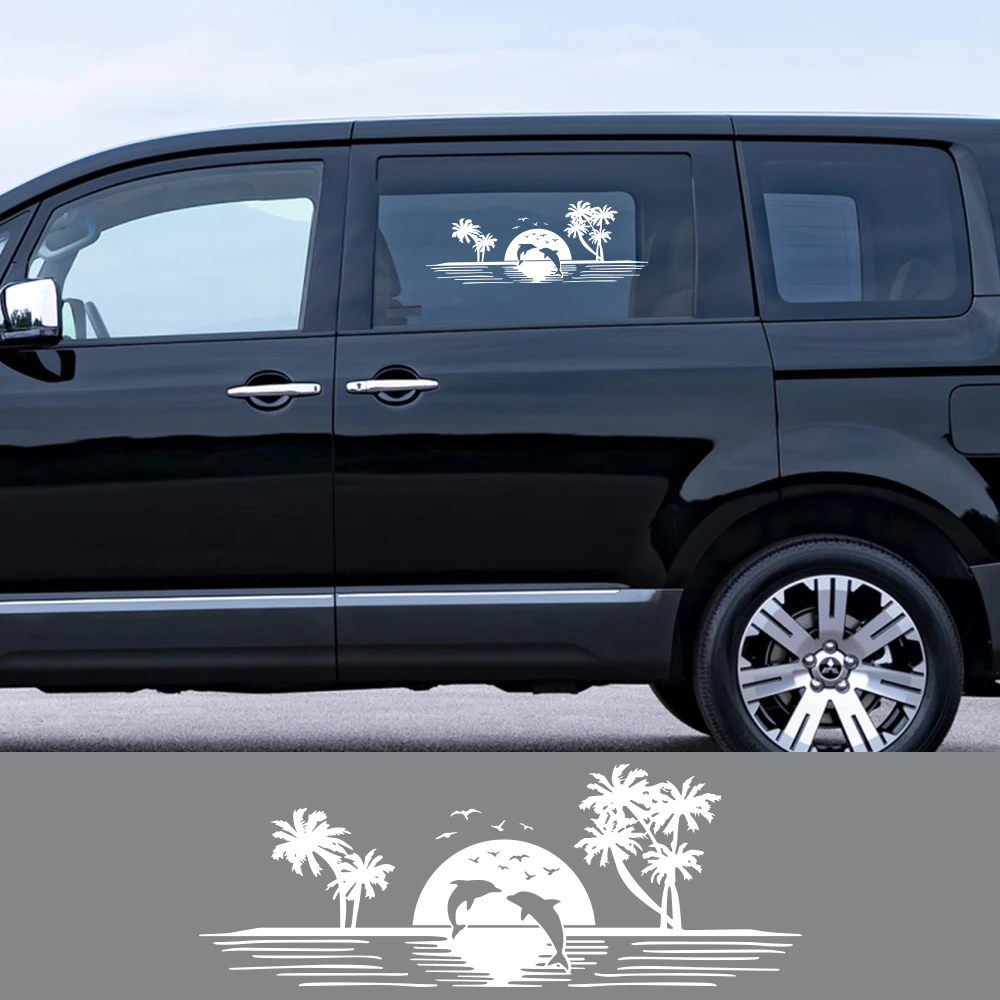 밴 캠퍼 말 운반차 캐러밴 RV 카고 그래픽 돌고래 수영 스타일링 장식 데칼 자동차 튜닝 액세서리용 자동차 스티커 - 이미지 2