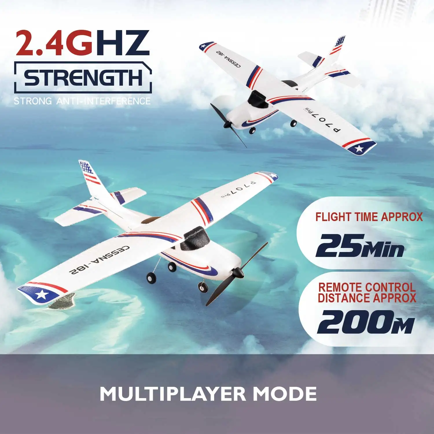 Parkten RC 비행기 P707G PRO LCD 버전 2.4G 3D/6G 자이로 3Ch 고정익 비행기 야외 장난감 드론 RTF CESSNA 182 글라이더 - 이미지 2