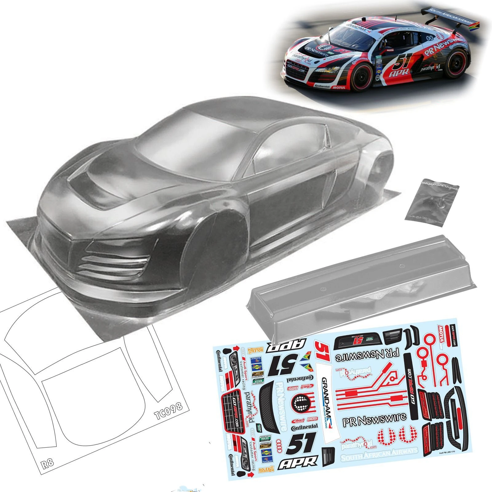 고품질 R8 Sport DTM 1/10 드리프트 RC PC 바디 쉘 램프 셰이드 200mm 너비 투명 드리프트 바디 쉘 RC hsp hpi trax Tamiya - Image 3