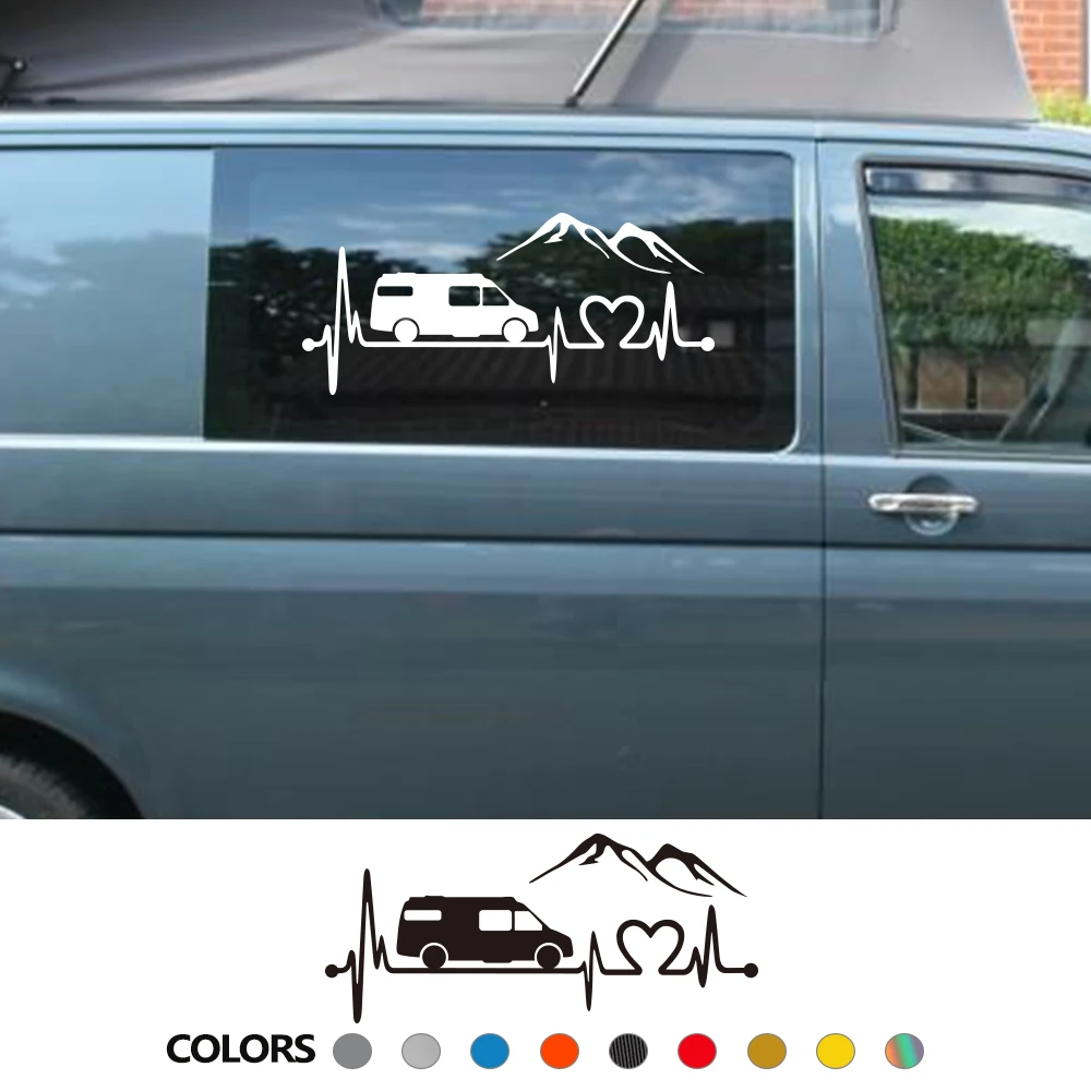 다양한 크기의 캠핑카 비닐 데칼 자동차 산악 스타일 스티커 방수 자동차 장식 자동차 바디 범퍼 후면 창문 노트북