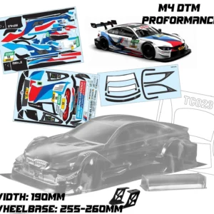 고품질 M4 DTM 투어링 1/10 드리프트 RC PC 바디쉘 램프쉐이드 190mm 폭 투명 드리프트 바디 (RC HSP HPI Trax Tamiya 호환)