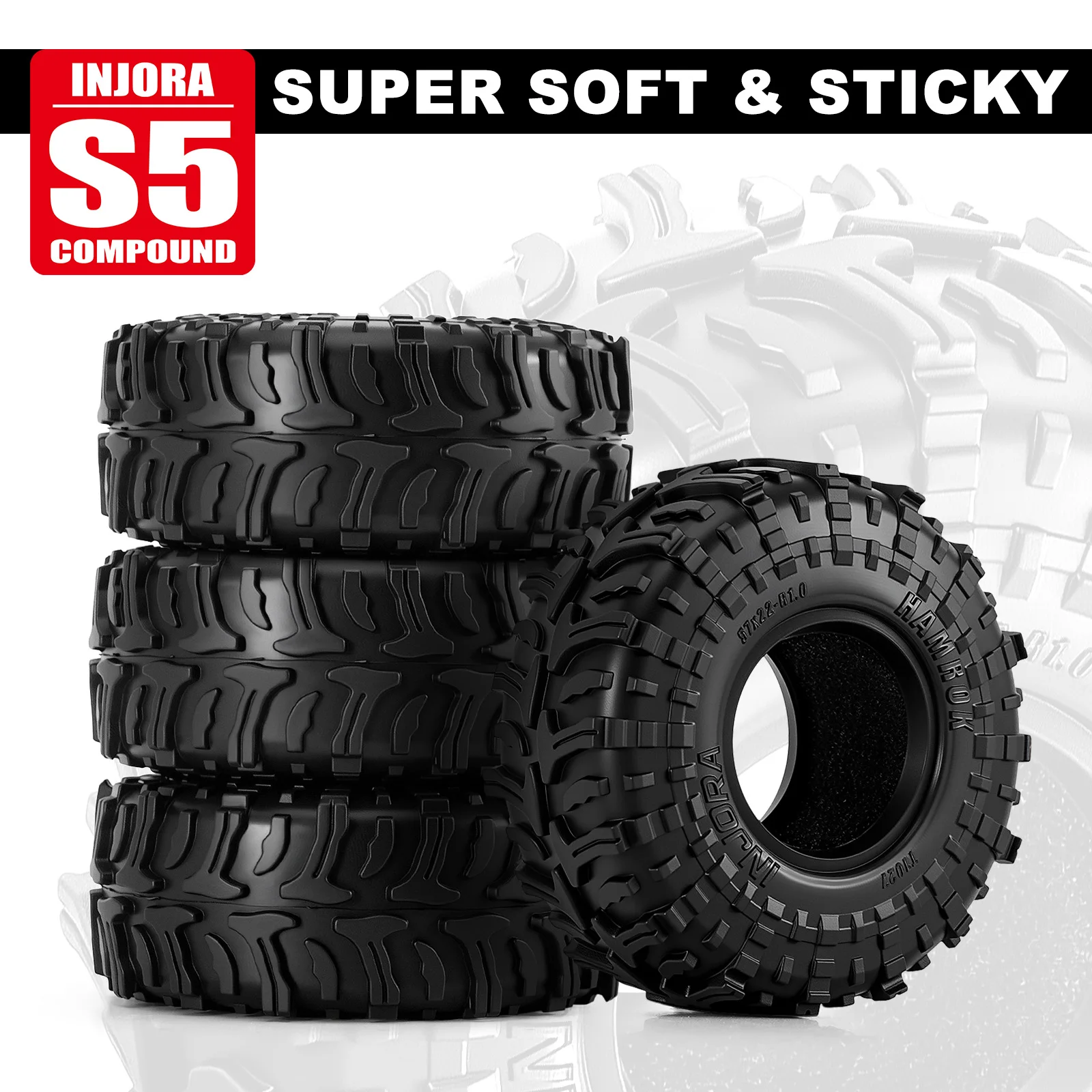 4PCS-T1027: 1/18 1/24 RC 크롤러용 INJORA 1.0" 57*22mm HAMROK 타이어(T1027) - 이미지 5