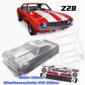 1/10 스케일 PC RC 쉘 바디 1969 Z28 200mm 폭 클래식 포니카 투명 쉘 바디 (3RAICNG MST 요코모 HPI HSP 호환)