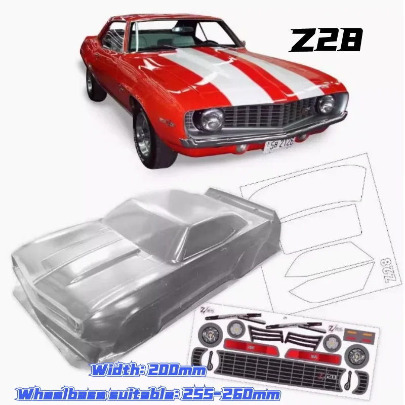 1/10 스케일 PC RC 쉘 바디 1969 Z28 200mm 폭 클래식 포니카 투명 쉘 바디 (3RAICNG MST 요코모 HPI HSP 호환)