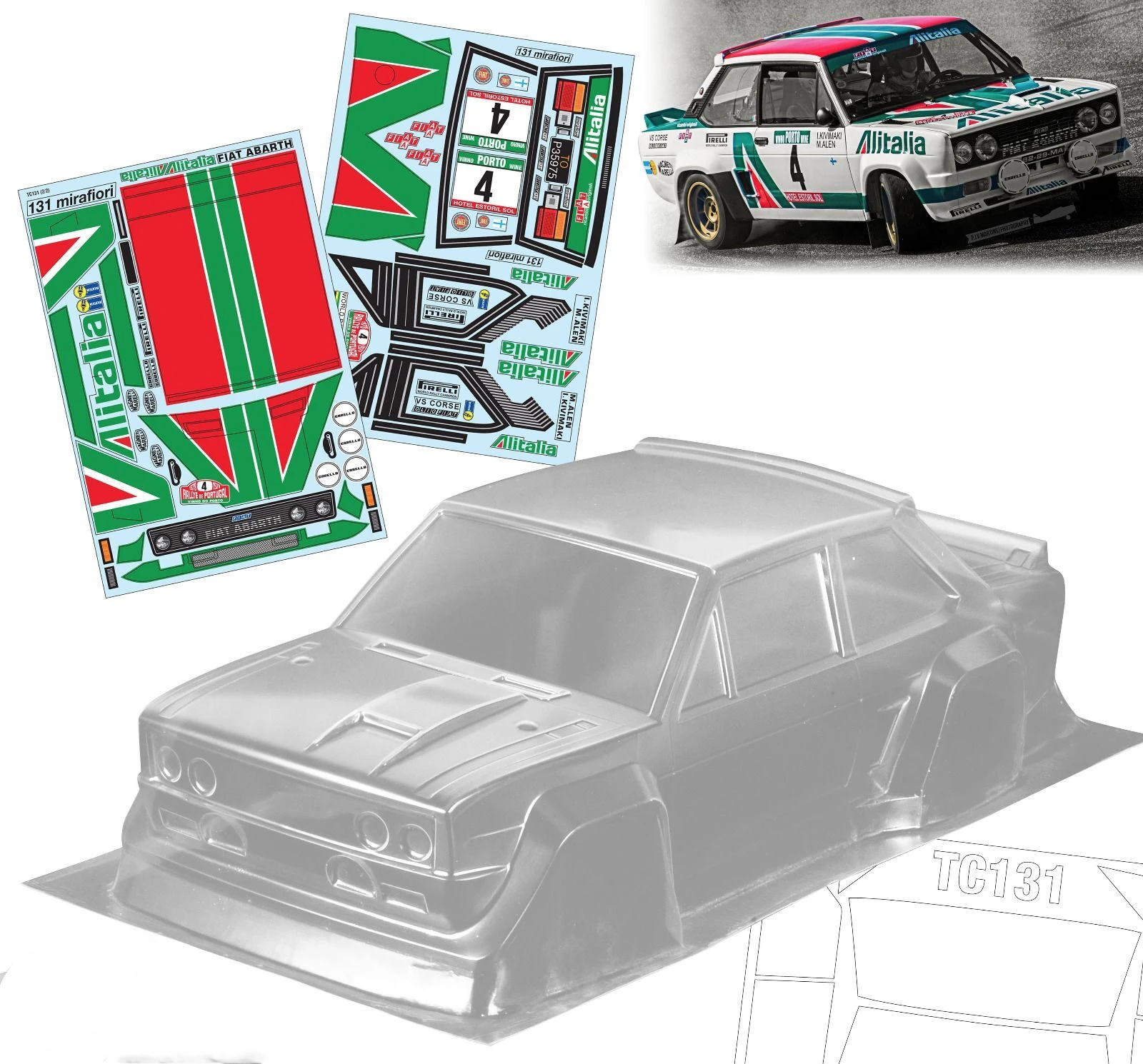 1/10 131 Abarth Rally 드리프트 RC PC 바디 쉘 램프 셰이드 190mm 너비 투명 드리프트 바디 쉘 RC hsp hpi trax Tamiya