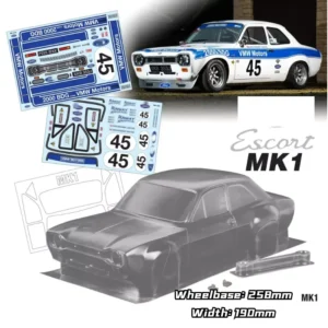 1/10 Escort MK1 RC PC 바디 셸 190mm 너비 1/10 hsp hpi trax Tamiya용 램프 셰이드 미러가 있는 투명 드리프트 바디 셸