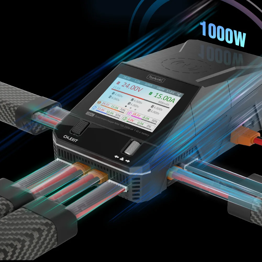 ToolkitRC Q6AC 충전기 AC 400W / DC 1000W 4채널 출력 65W USB 내장 15W 무선 충전 (LiPo NiMH PB 배터리 호환) - 이미지 3