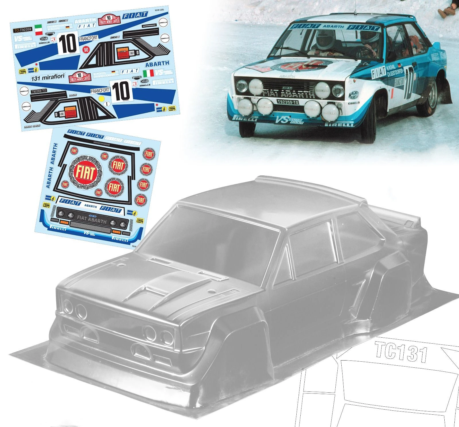 1/10 131 Abarth Rally 드리프트 RC PC 바디 쉘 램프 셰이드 190mm 너비 투명 드리프트 바디 쉘 RC hsp hpi trax Tamiya - 이미지 2