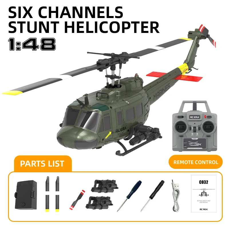 UH-1 C032 브러시리스 RC 헬리콥터 6축 자이로스코프 원클릭 3D 플립 광학 흐름 위치 지정 UH1 헬리콥터 모델 취미 장난감 RTF - 이미지 2