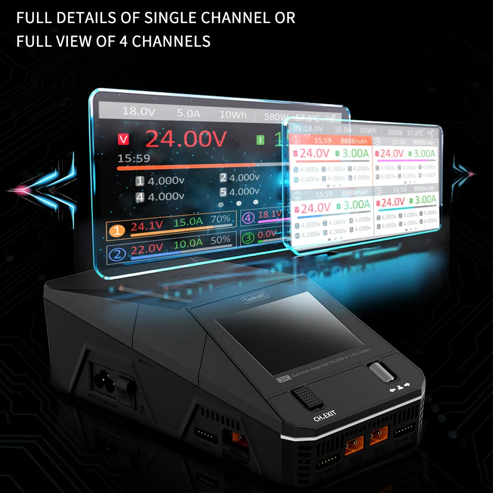 ToolkitRC Q6AC 충전기 AC 400W / DC 1000W 4채널 출력 65W USB 내장 15W 무선 충전 (LiPo NiMH PB 배터리 호환) - 이미지 2