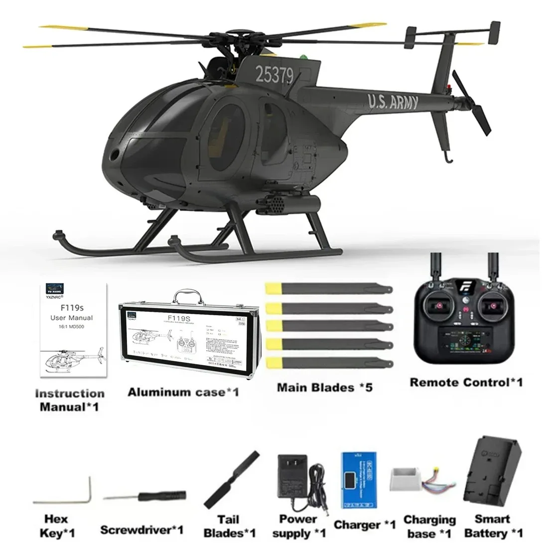 YU XIANG F119S MD500 MH-6 리틀 버드 GPS RC 헬리콥터 모델 RTF 1/16 스케일 250급 2.4G 9채널 6G/3D YXZNRC - 이미지 8