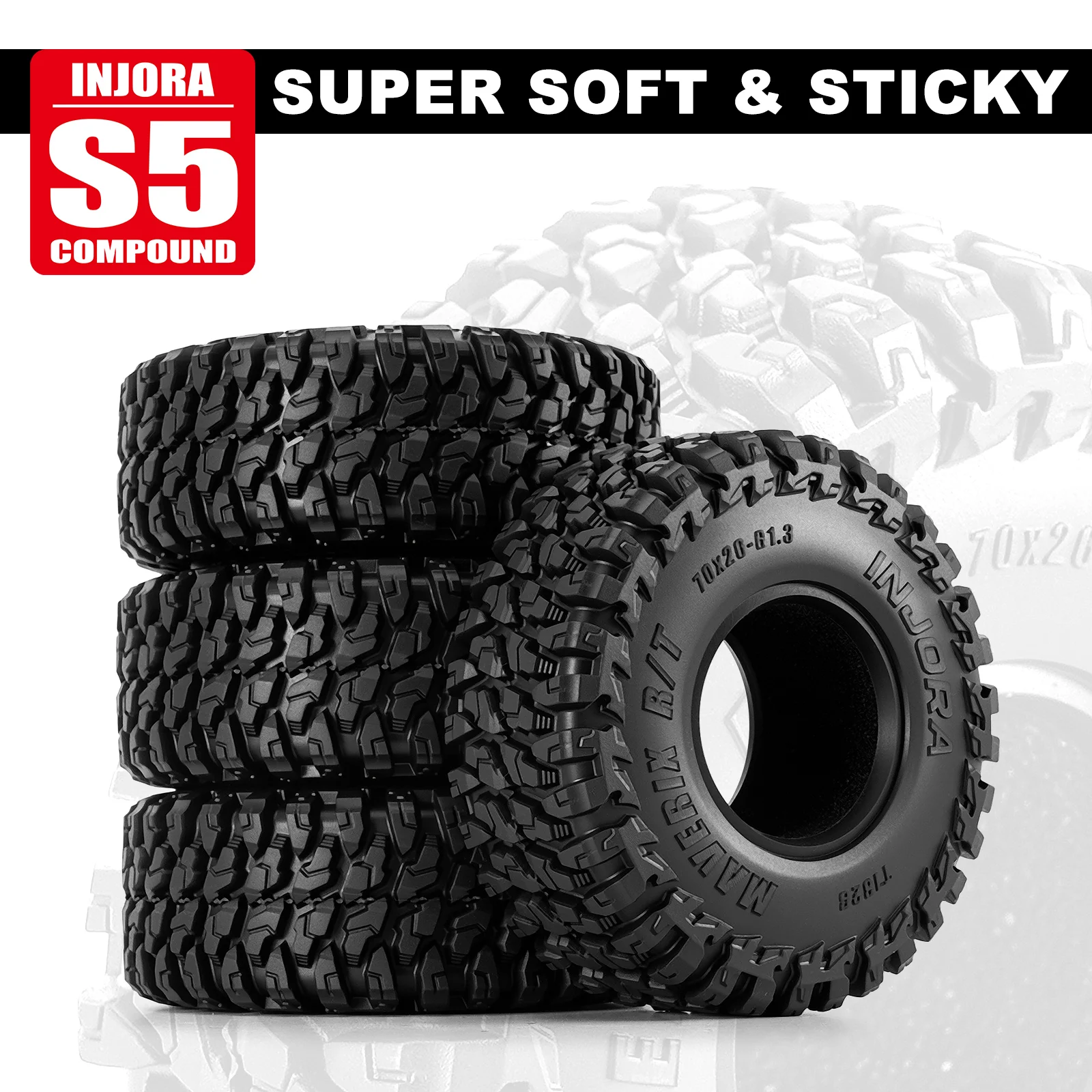 4PCS-T1325: 1/18 1/24 RC 크롤러용 INJORA 1.3인치 70*26mm MAVERIX R/T 타이어(T1325) - 이미지 5