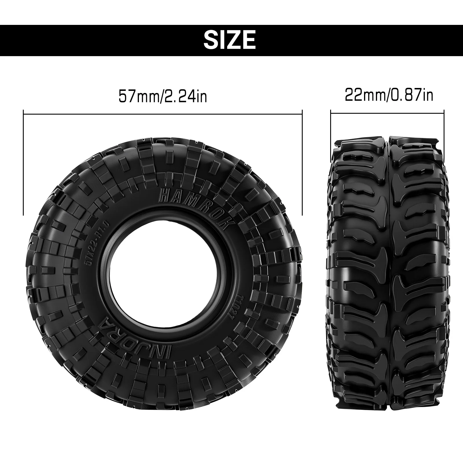 4PCS-T1027: 1/18 1/24 RC 크롤러용 INJORA 1.0" 57*22mm HAMROK 타이어(T1027) - 이미지 2